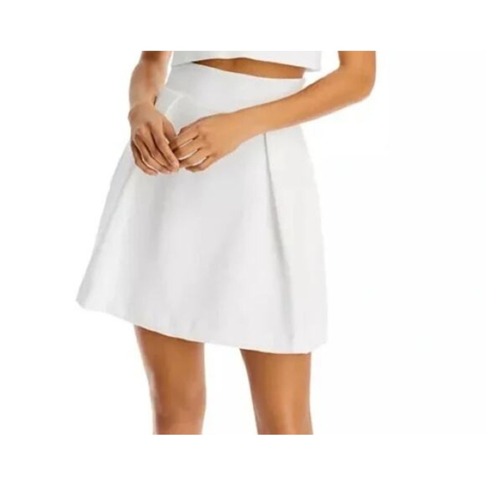 Black Halo White Pleated Mini Skirt Sanibel High Waisted Textured Crepe Size‎ 12